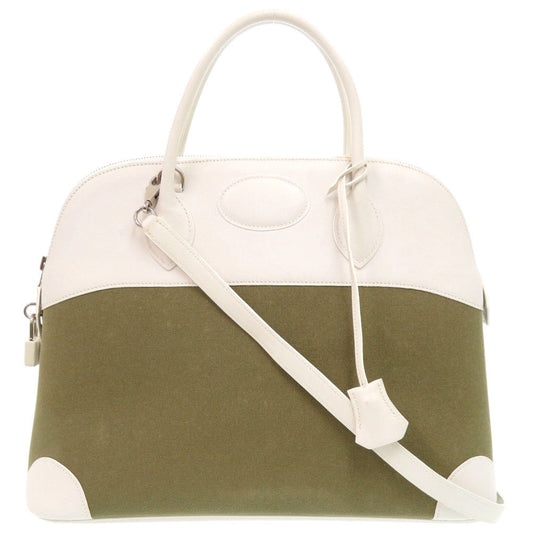 Hermes Handbag Toile Gibessire Vaux Swift Khaki Bored Women Travel Bag