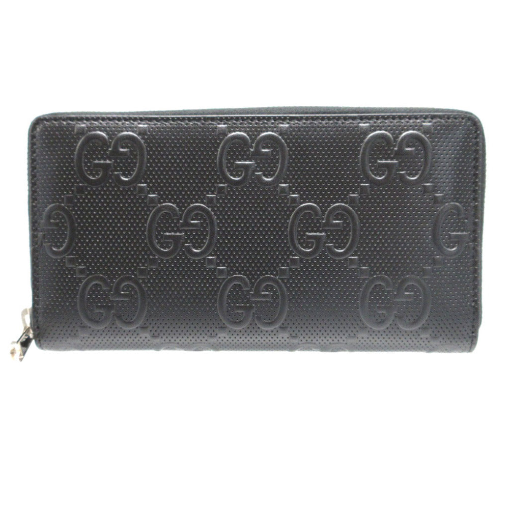 Gucci Long Purse GG Zip Around Canvas Black Wallet Case