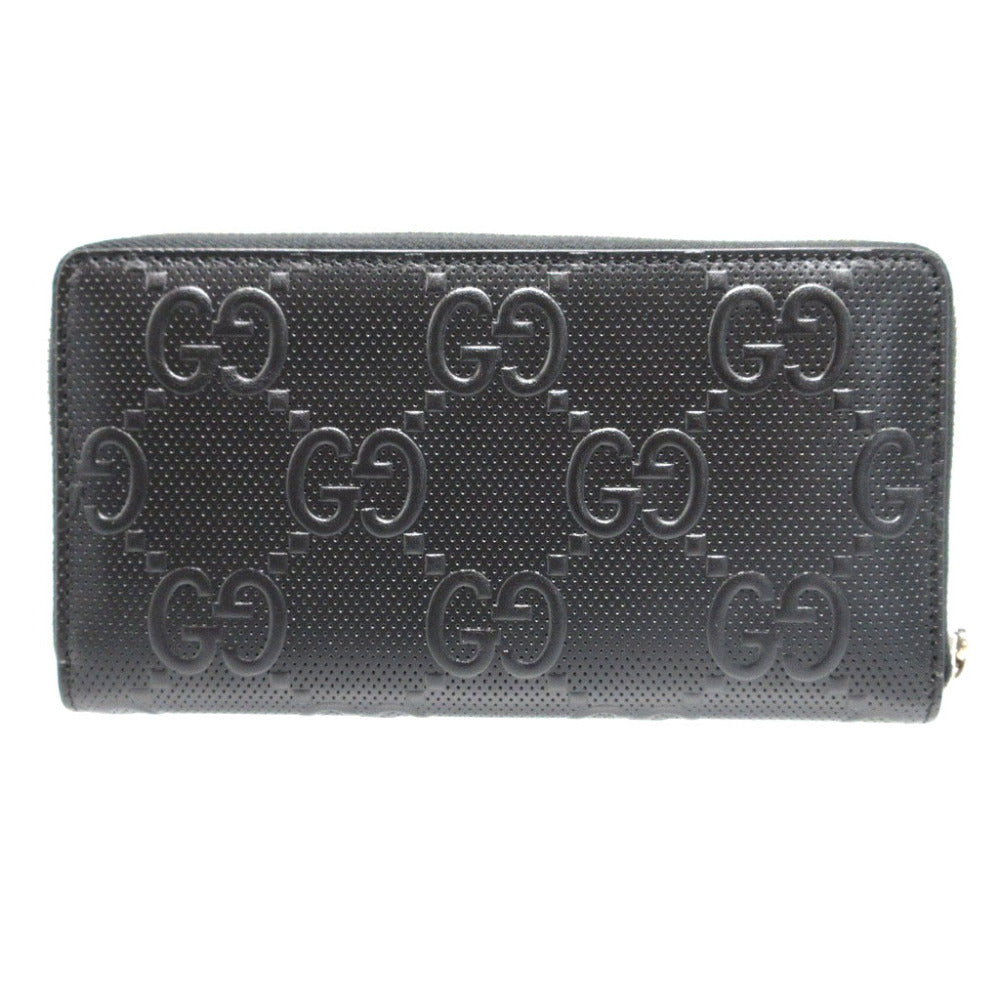 Gucci Long Purse GG Zip Around Canvas Black Wallet Case