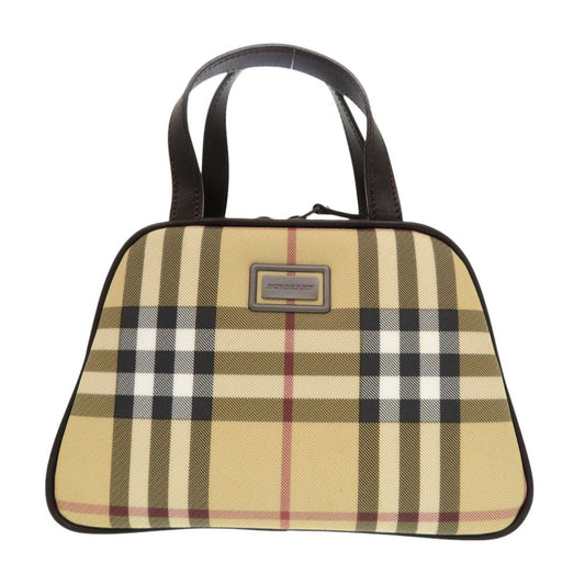 Burberry Pvc Coated Nova Check Women Handbag Leather Canvas Beige Travel Bag