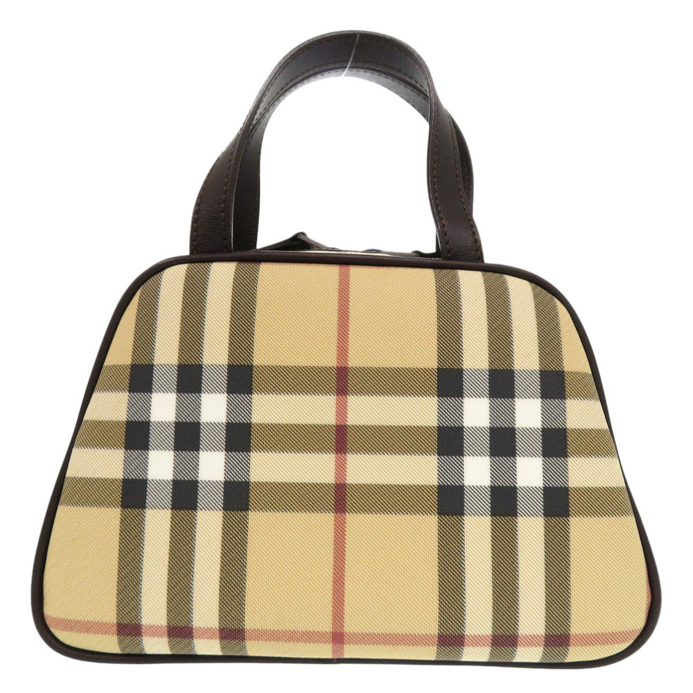 Burberry Pvc Coated Nova Check Women Handbag Leather Canvas Beige Travel Bag