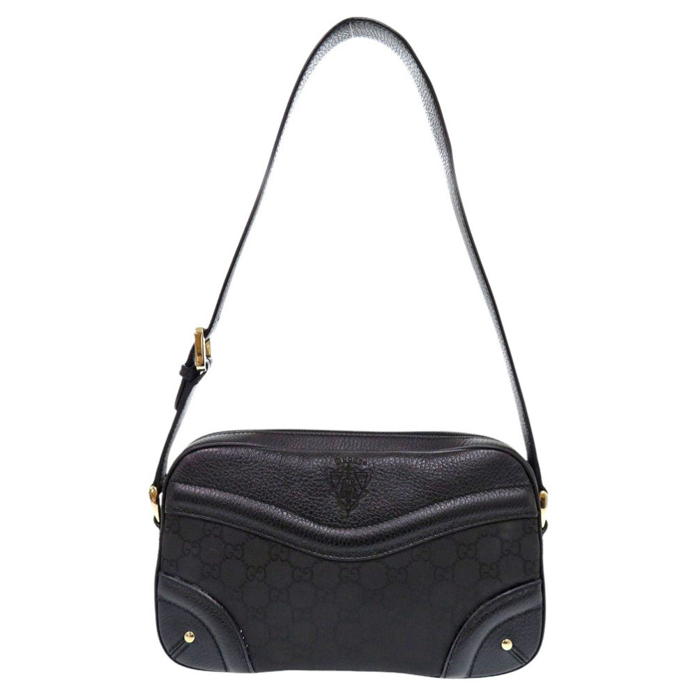 Gucci Crest Leather Nylon Black Shoulder Bag