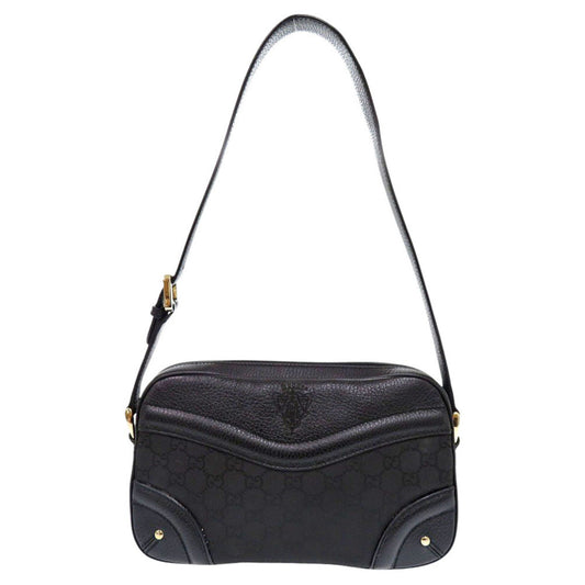 Gucci Crest Leather Nylon Black Shoulder Bag