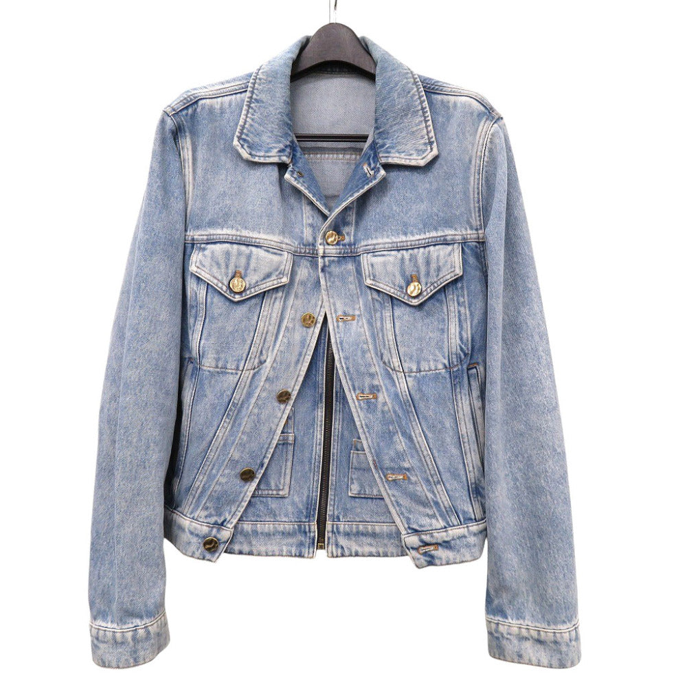 Louis Vuitton Jacket 19Stainless Steel Double Front Leather Denim Cotton Blue Apparel