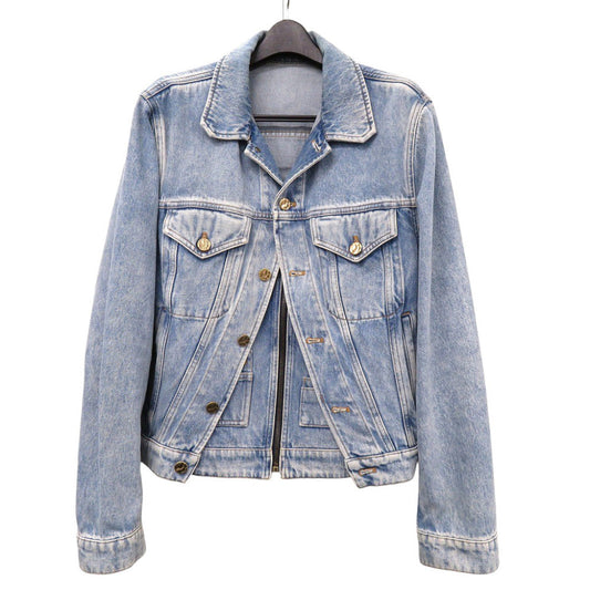 Louis Vuitton Jacket 19Stainless Steel Double Front Leather Denim Cotton Blue Apparel