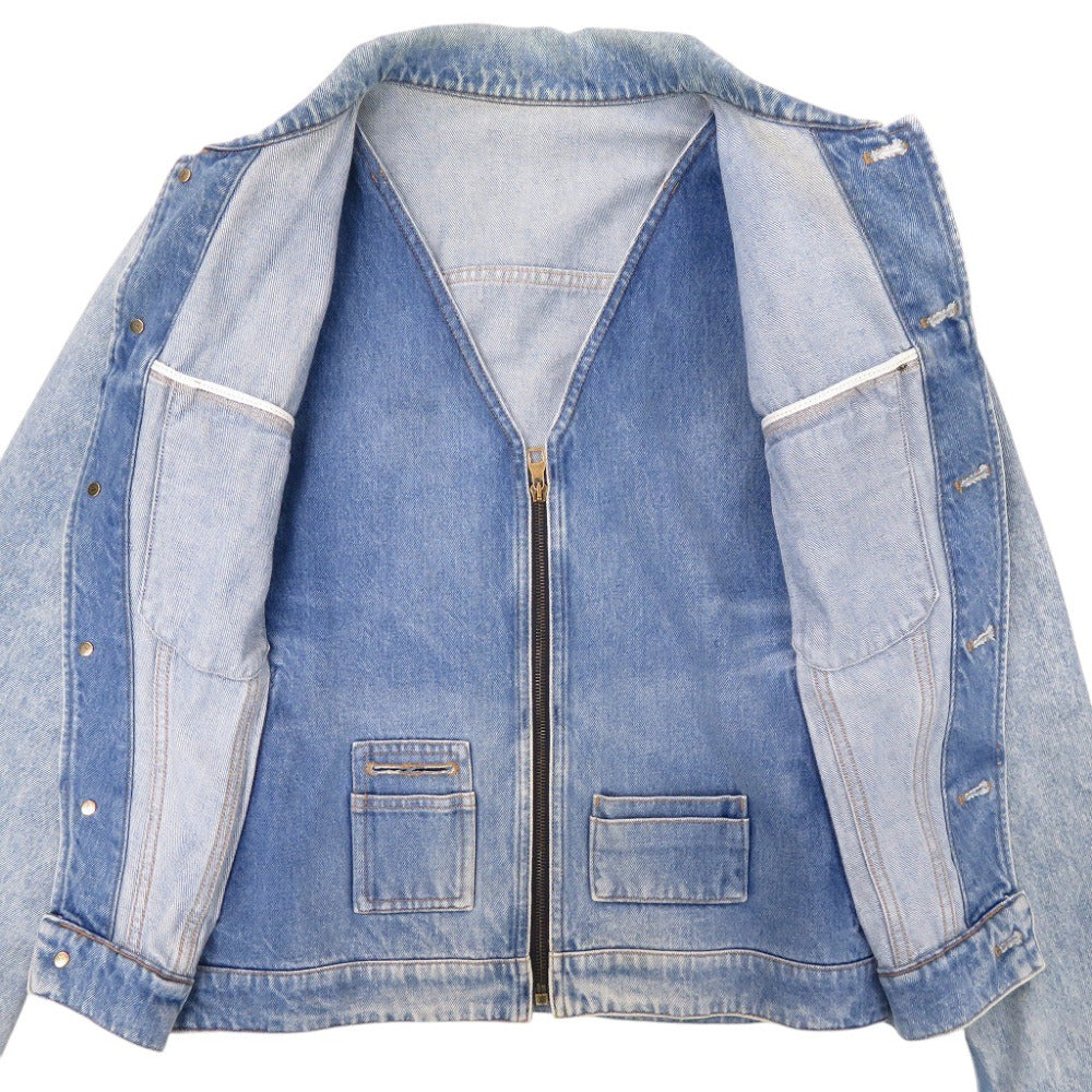 Louis Vuitton Jacket 19Stainless Steel Double Front Leather Denim Cotton Blue Apparel