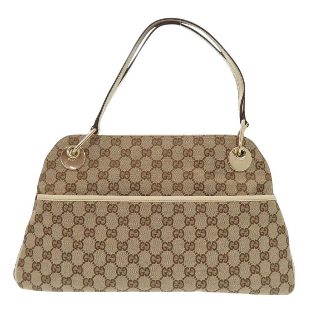 Gucci GG Leather Canvas Beige Tote Bag