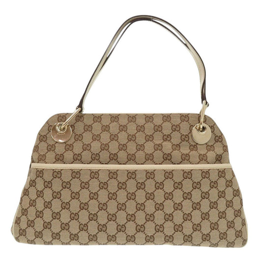 Gucci GG Leather Canvas Beige Tote Bag