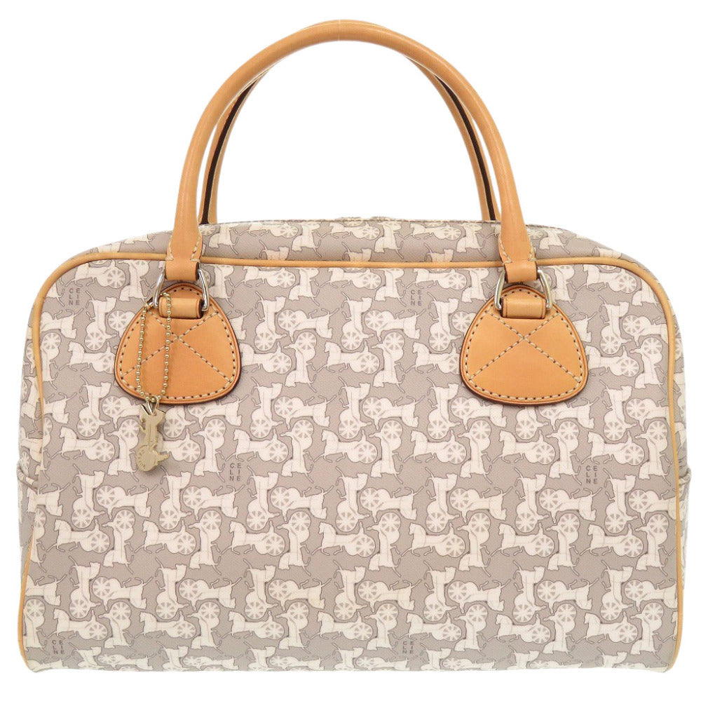 Pvc, Gray Sulky Carriage Pattern Women Leather Travel Bag