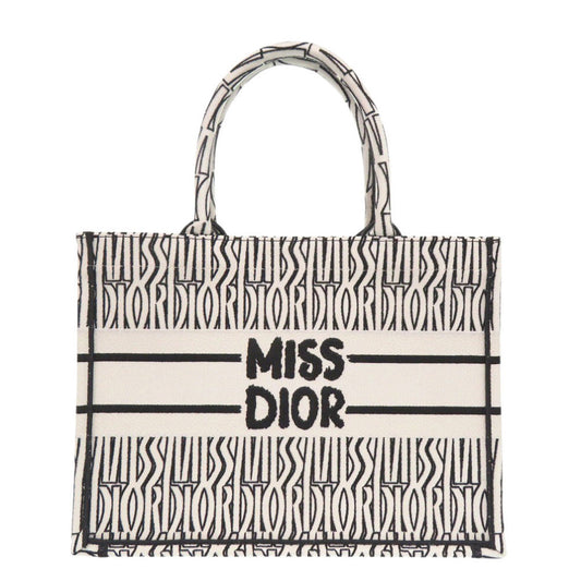 Dior Christian Handbag Book Tote In Embroidery Women(Unisex) Canvas White Tote Bag