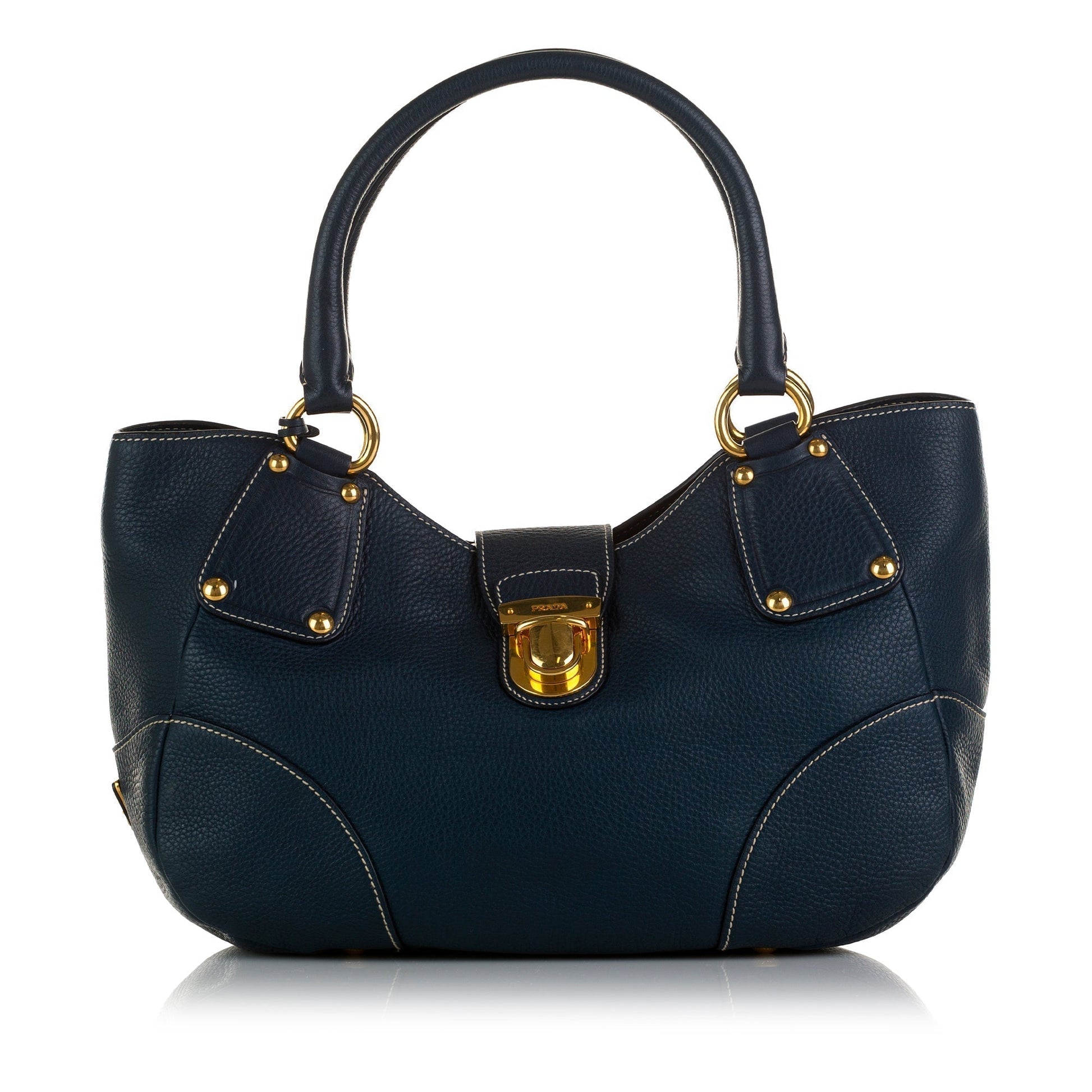 Prada Handbag Daino Vitello Blue Travel Bag