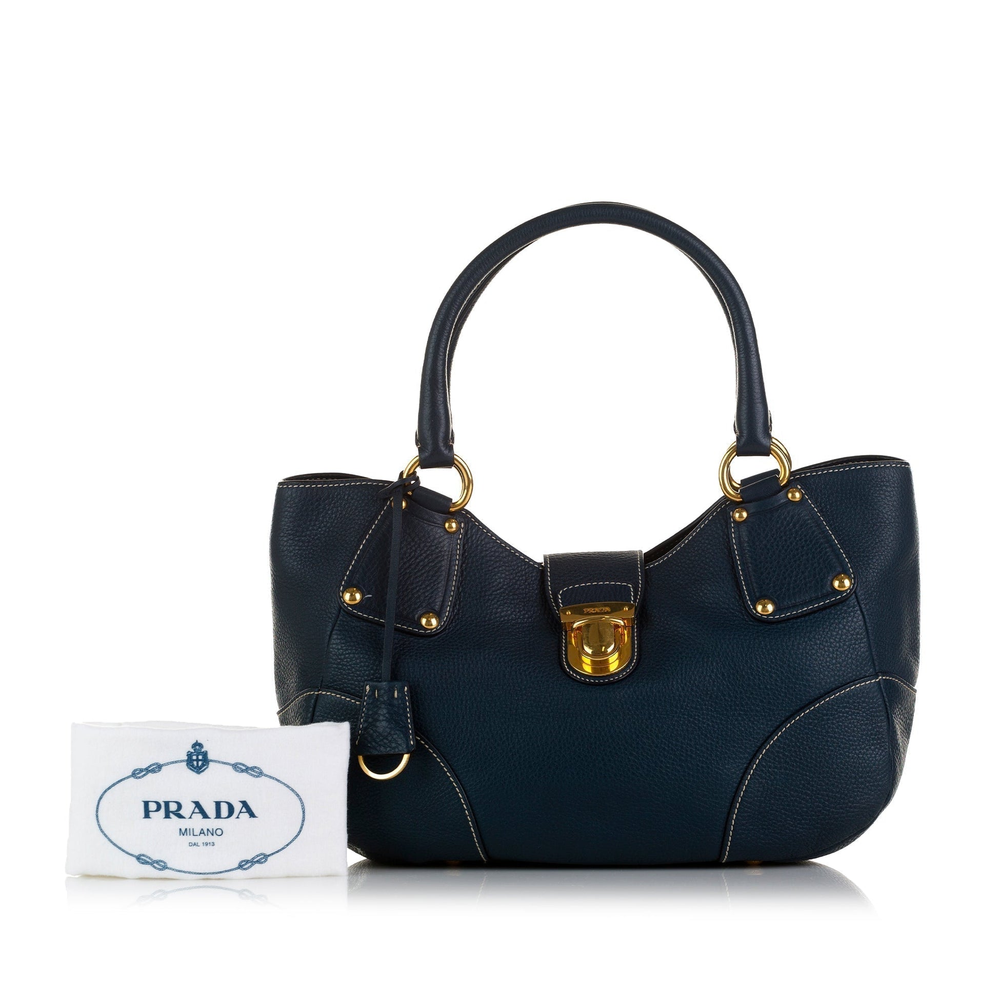 Prada Handbag Daino Vitello Blue Travel Bag