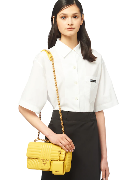 Prada Diagramme Bag Leather Yellow Medium Travel Bag