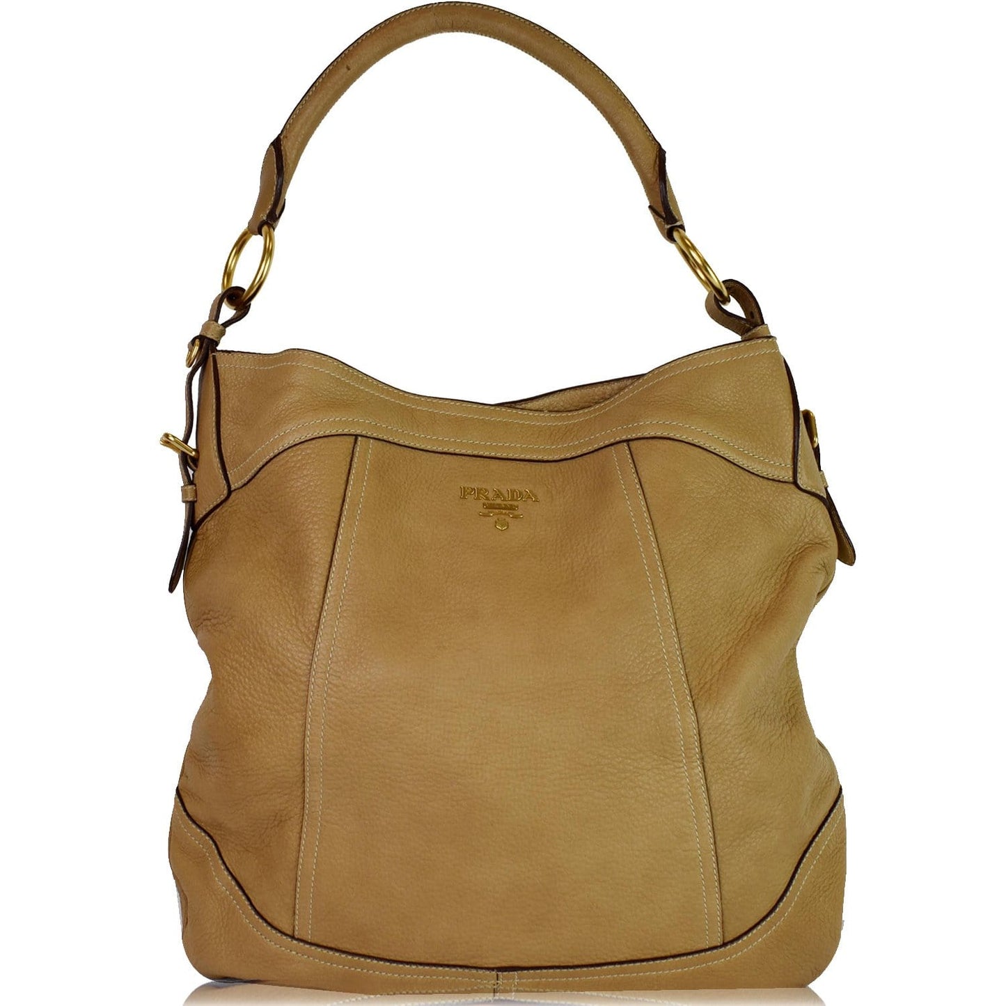 Prada Daino Hobo Shoulder Bag Leather Vitello Beige