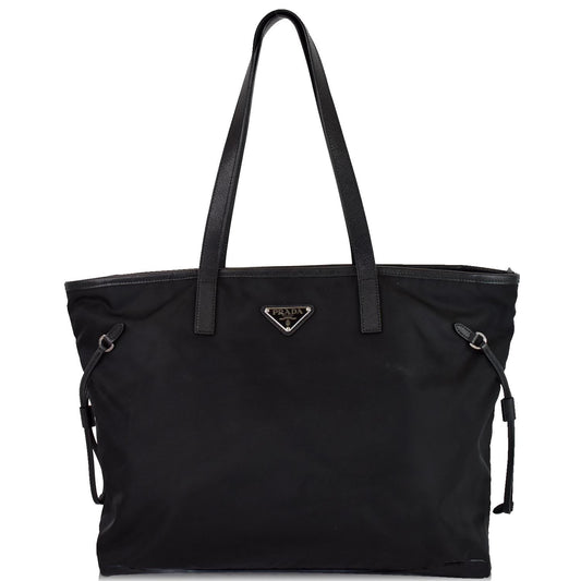 Prada Vela Side Cinch Tote Shoulder Bag Nylon Black