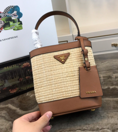 Prada Panier Straw Bag Dark Brown Medium Travel Bag