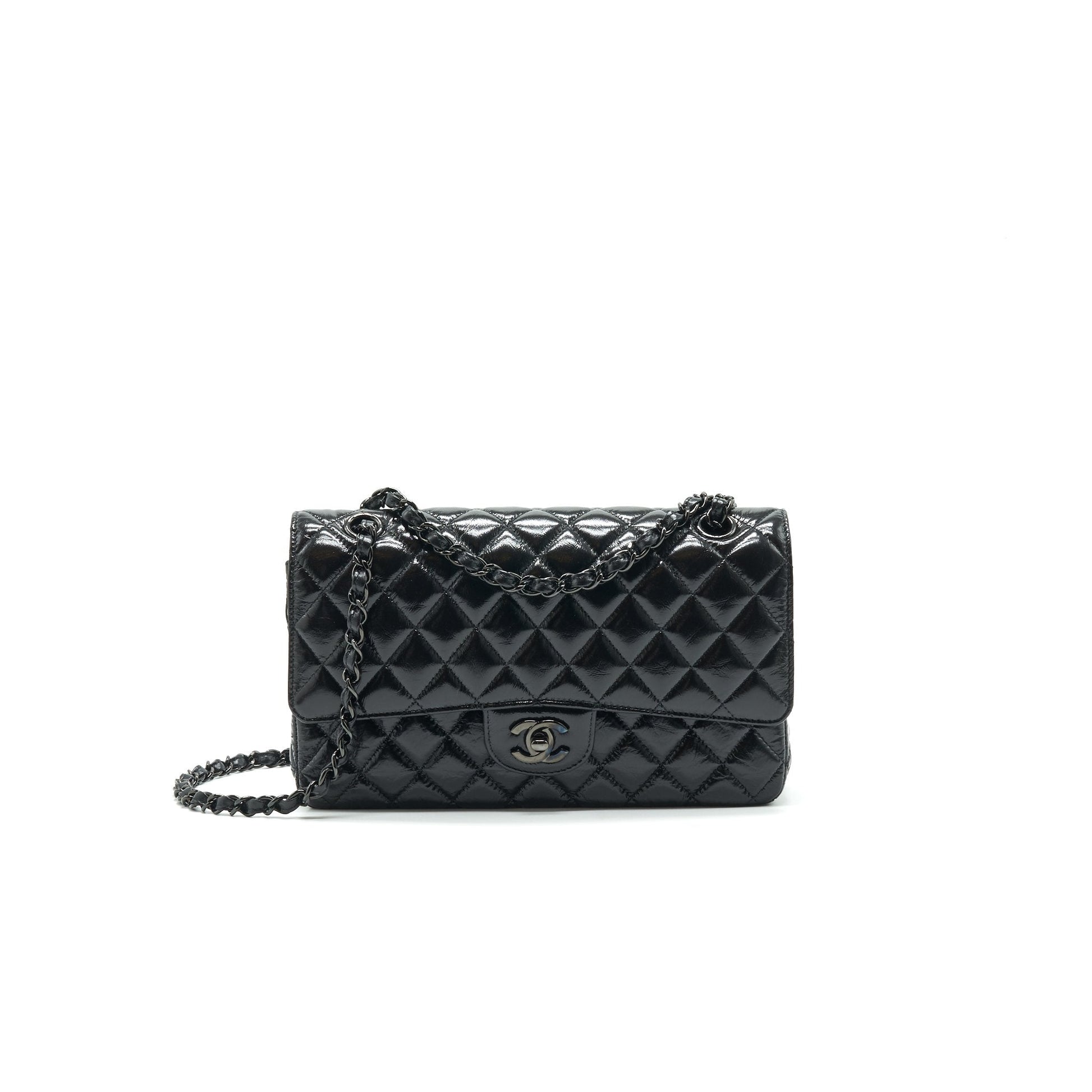 Chanel Classic Double Flap Shiny Crumpled Calfskin Shoulder Bag