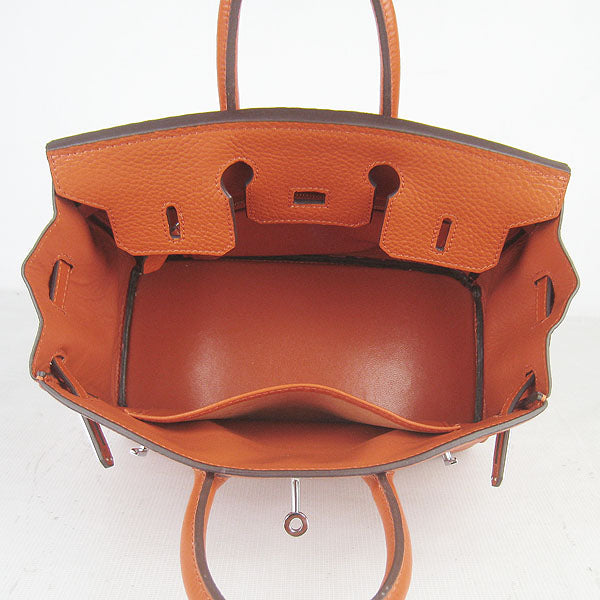 Hermes Luxury Birkin Cm Handbag Orange Silver Travel Bag