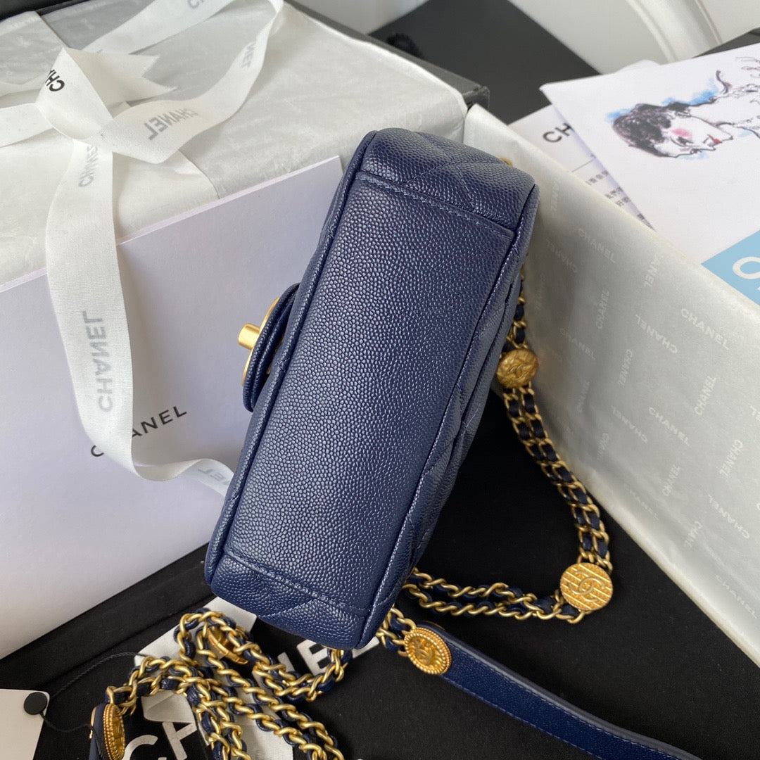 CHLMini Top Handle Hardware , Blue Gold Navy Flap Shoulder Bag