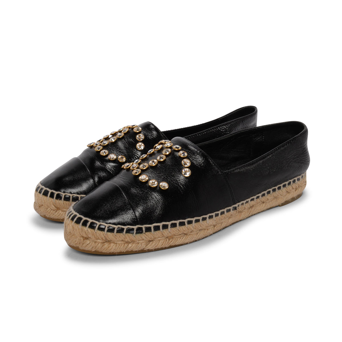 Chanel Black Lambskin Crystal CC Espadrilles 38 Accessory