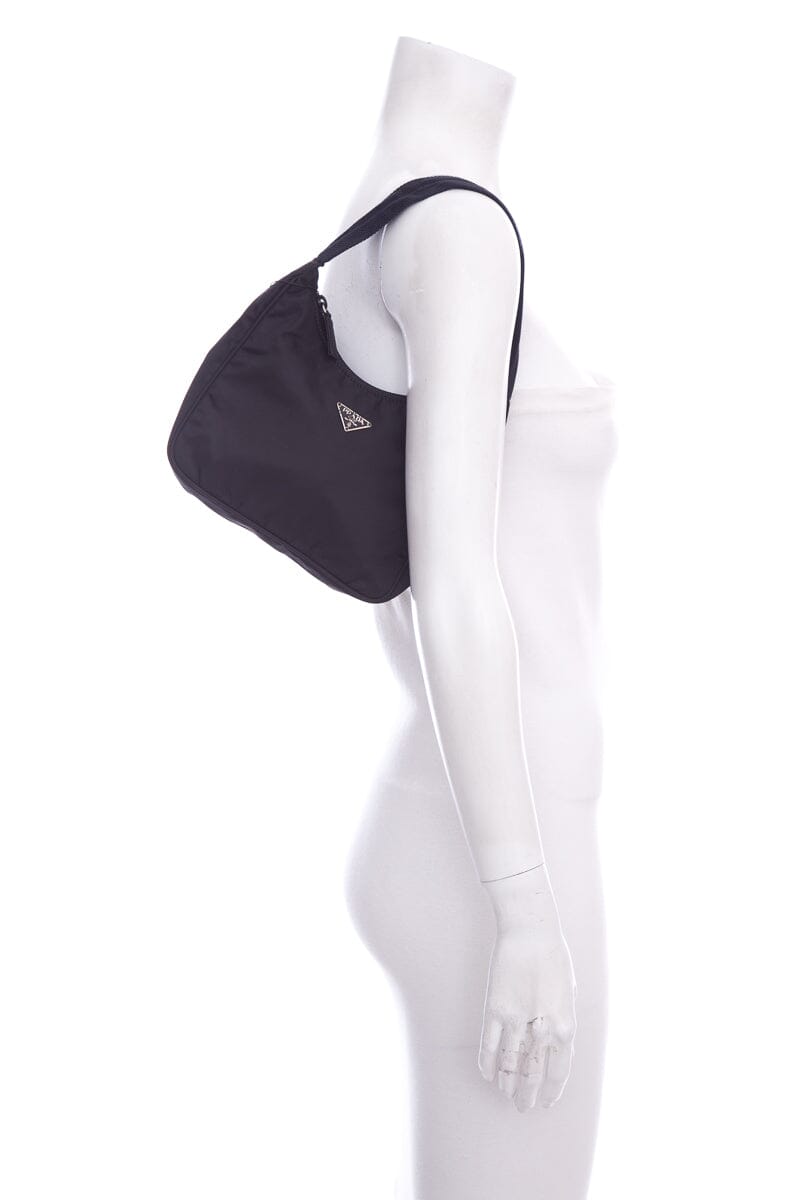 Prada Tessuto Hobo Handbag Nylon Black Shoulder Bag