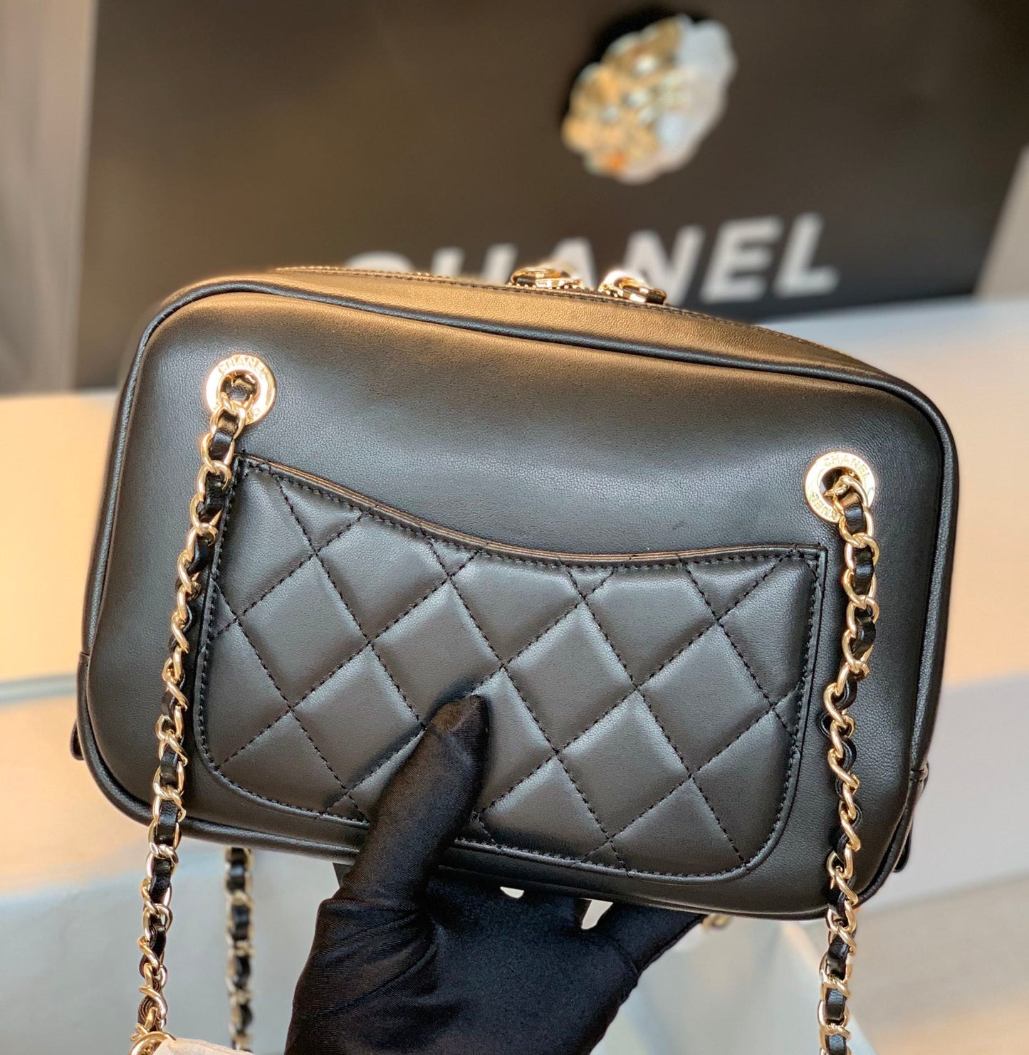 CHL Camera Cubic Diamonds 12.5cm Black Handbag