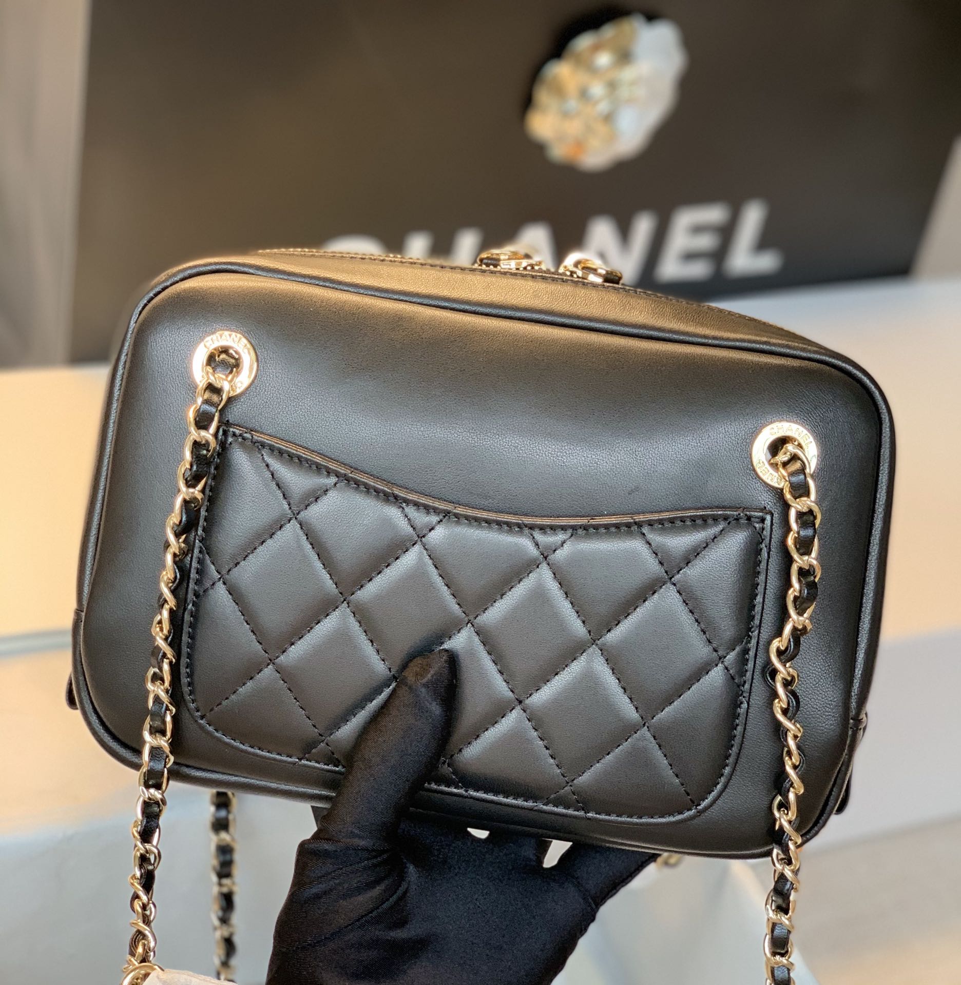 CHL Camera Cubic Diamonds 12.5cm Black Handbag