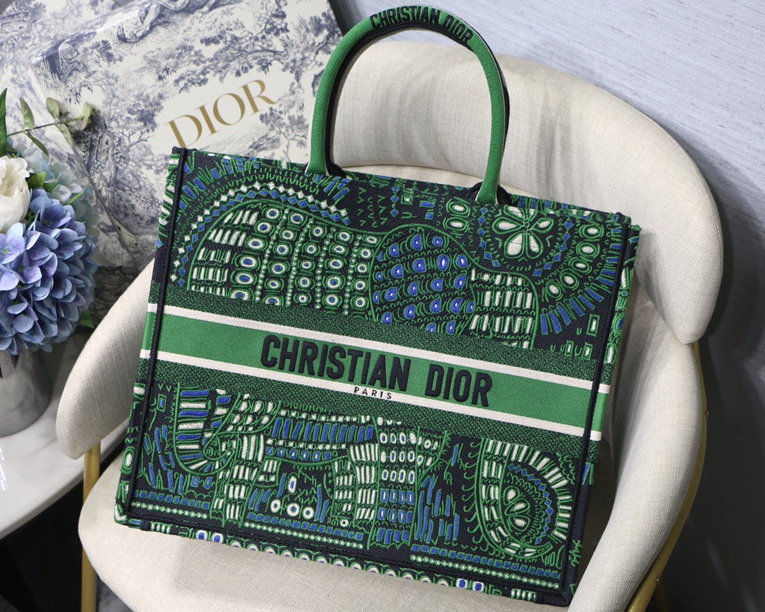 Book Cd Green Multicolor Large Book Tote Bag