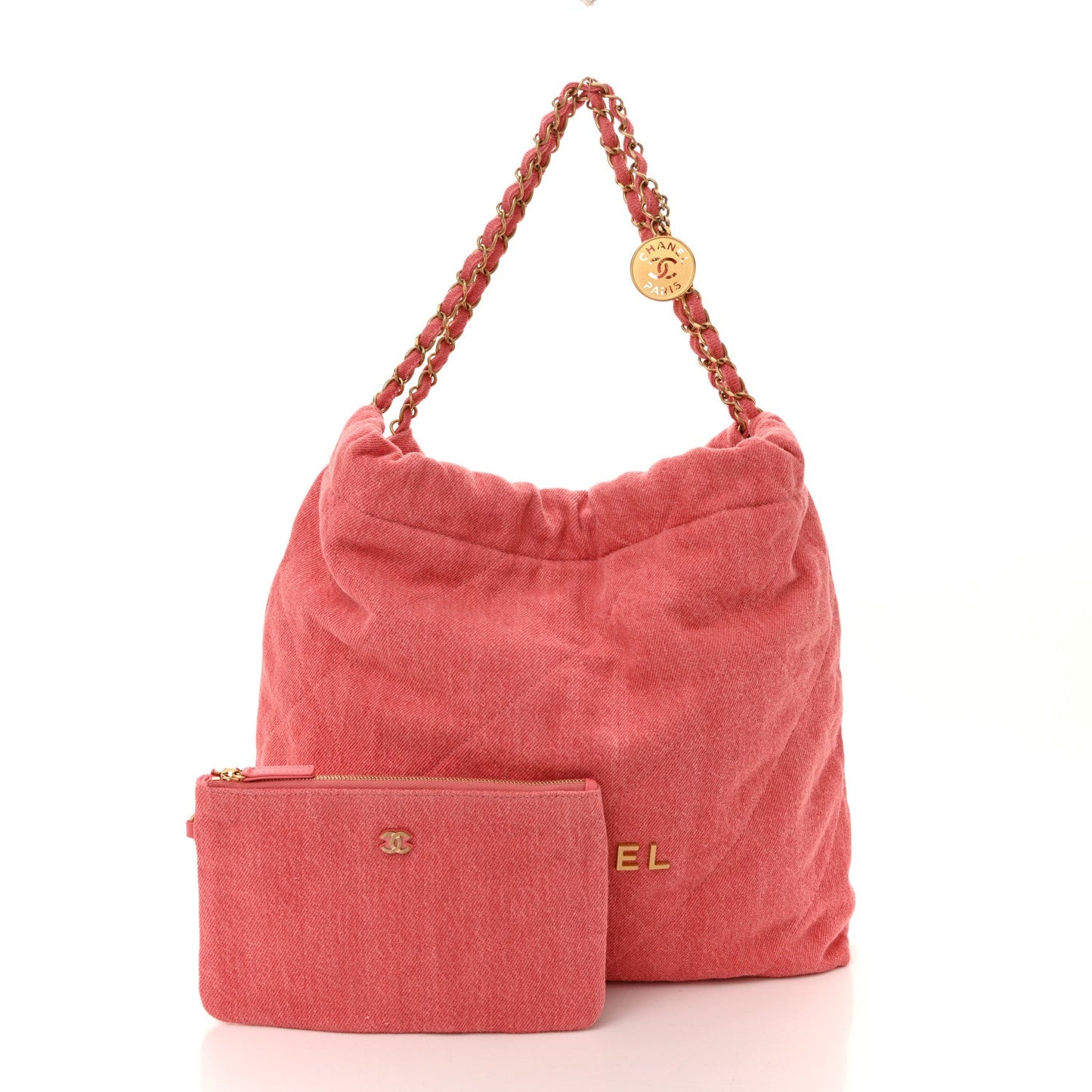Chanel Washed Denim Quilted 22 Red Accessory