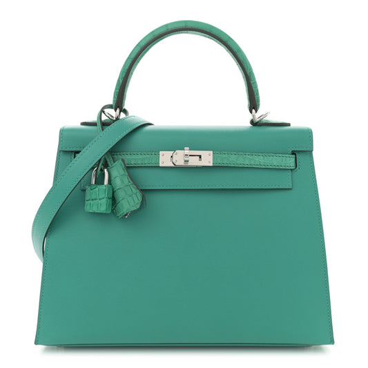 Hermes Madame Calfskin Matte Alligator Kelly Sellier Touch Vert Travel Bag