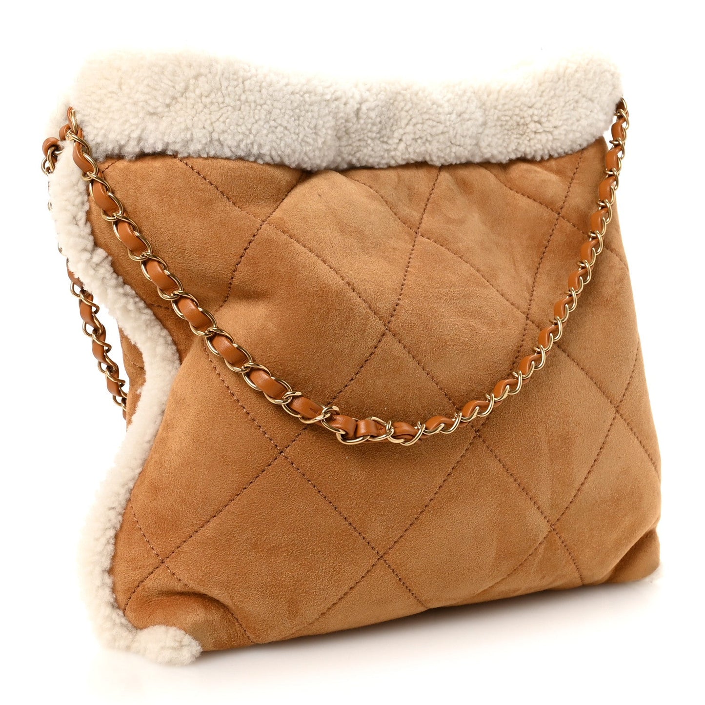 Chanel Suede Shearling Quilted Small 22 Brown White Accessory