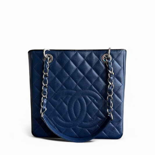 Chanel PST Petite Shopping Tote - Caviar 24CM Quilted Blue Tote Bag