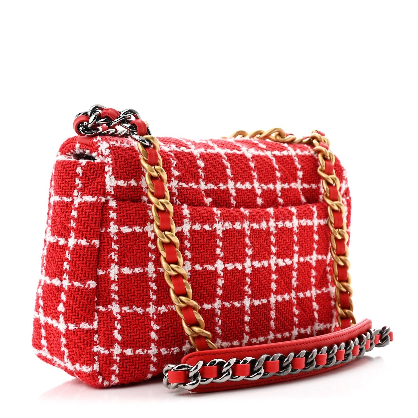 Chanel Tweed Quilted Medium 19 Flap Red White Accessory