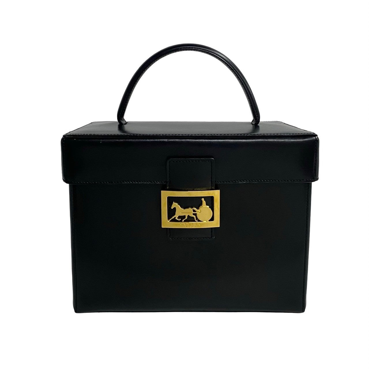 Carriage Metal Women Leather Black Travel Bag