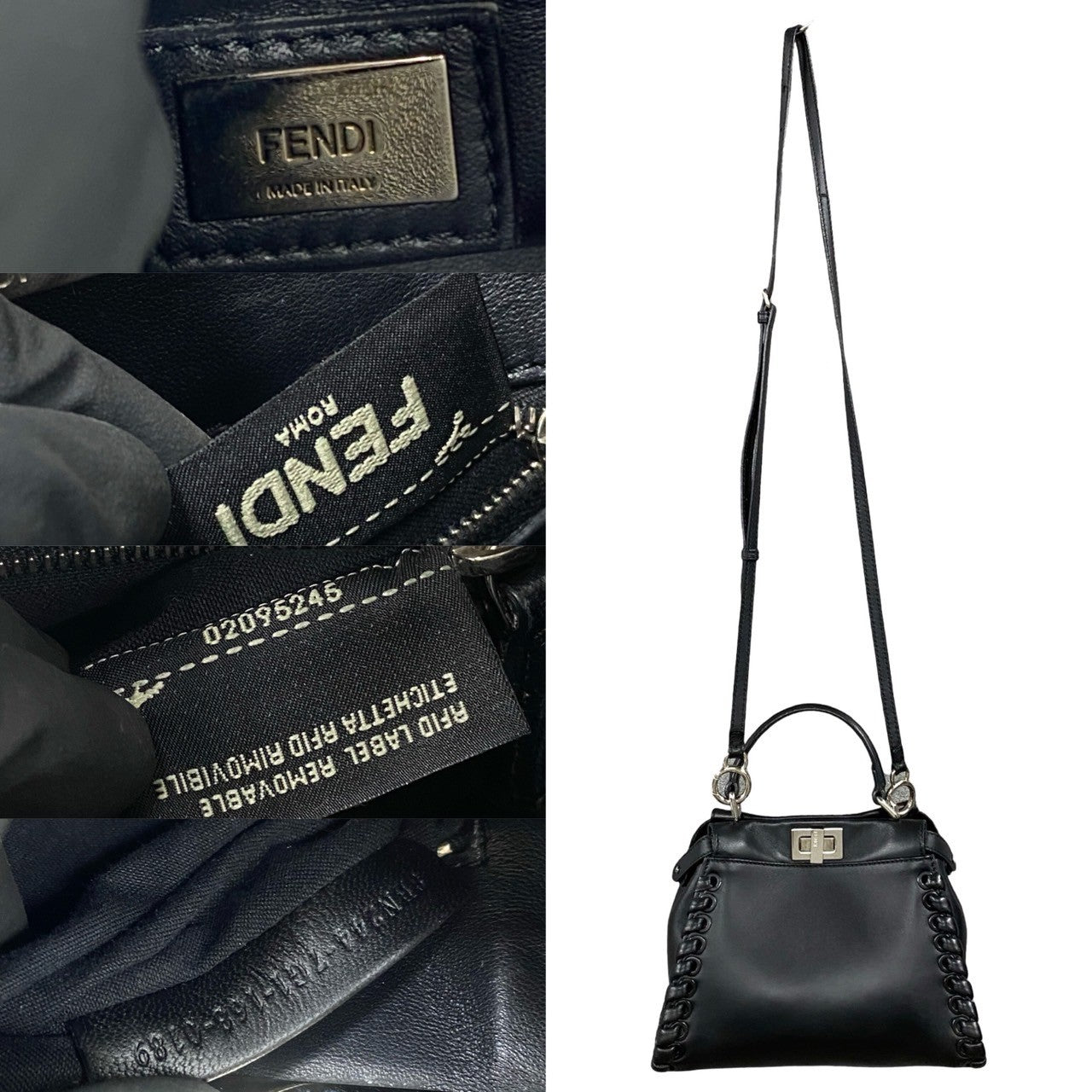Fendi Shoulder Bag Peekaboo Iconic Women Leather Black Mini