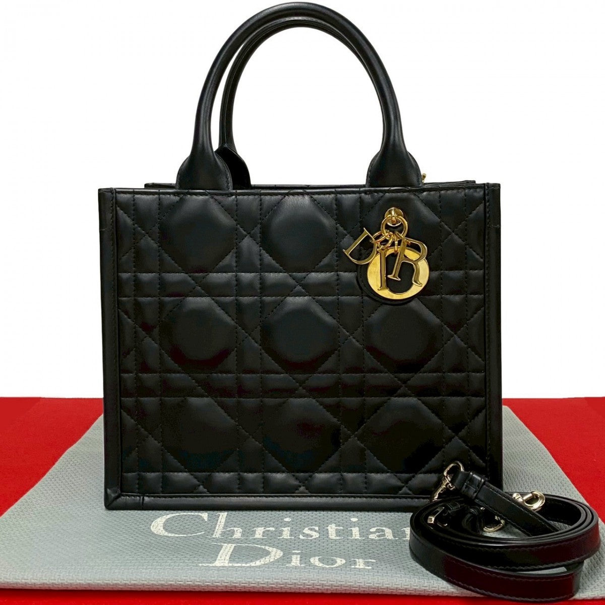Dior Shoulder Bag Macrocannage Book Tote Women Leather Black