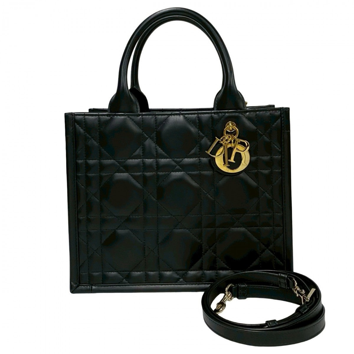 Dior Shoulder Bag Macrocannage Book Tote Women Leather Black