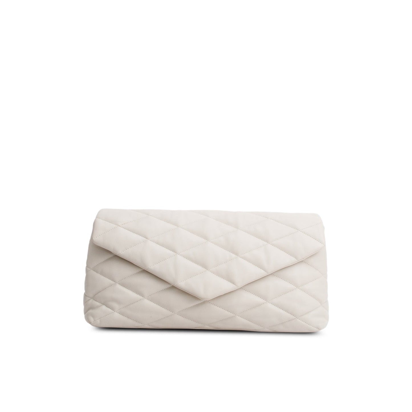 YSL Saint Laurent Lambskin Sade Puffer Envelope Clutch Cream Clutch Bag