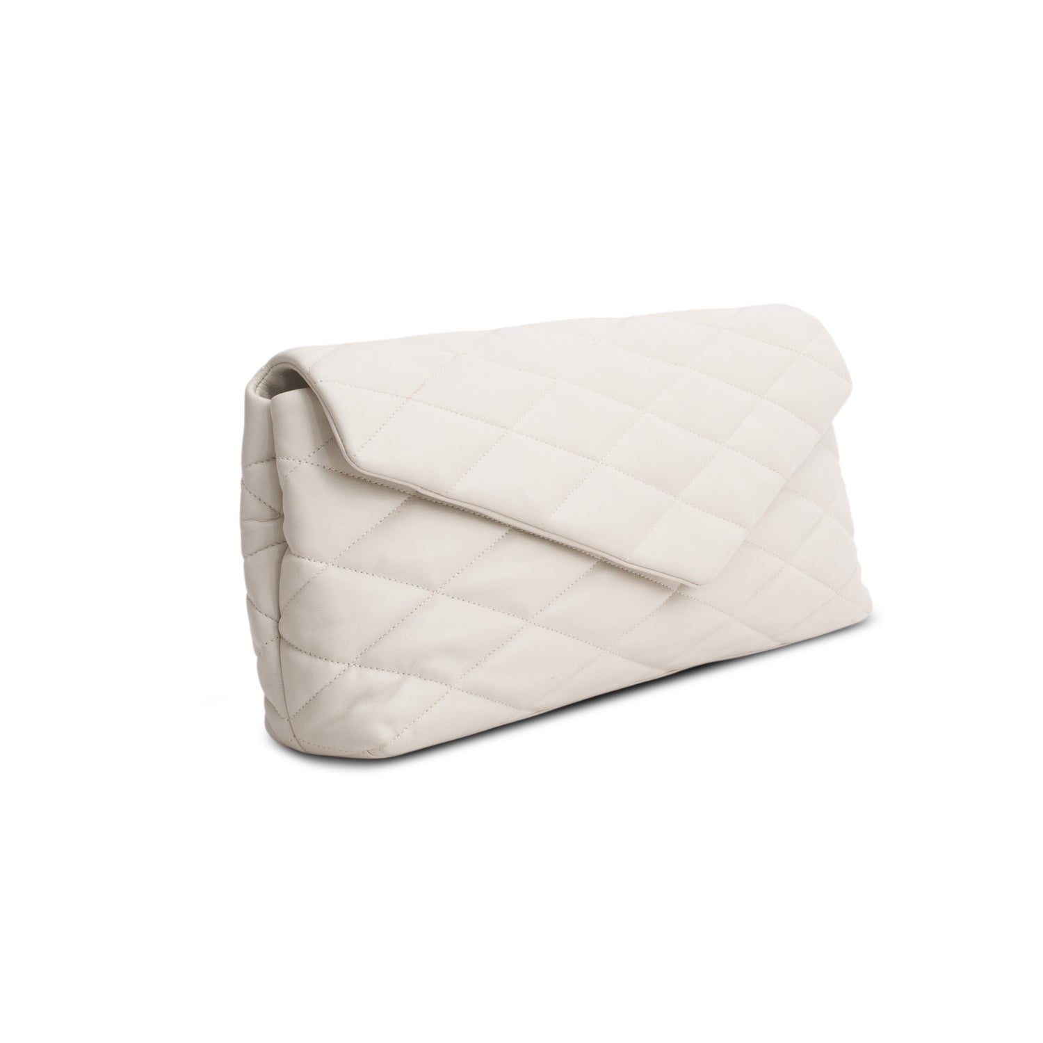 YSL Saint Laurent Lambskin Sade Puffer Envelope Clutch Cream Clutch Bag
