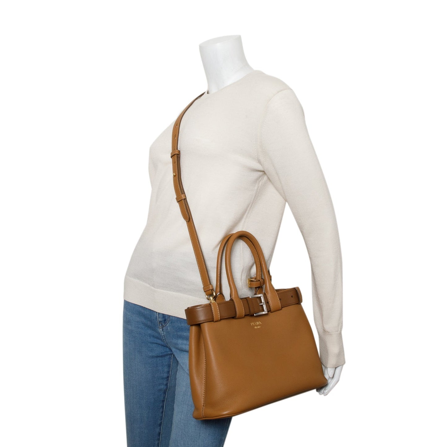 Prada Nappa Buckle Handbag Leather Brown Travel Bag