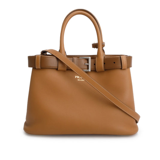 Prada Nappa Buckle Handbag Leather Brown Travel Bag