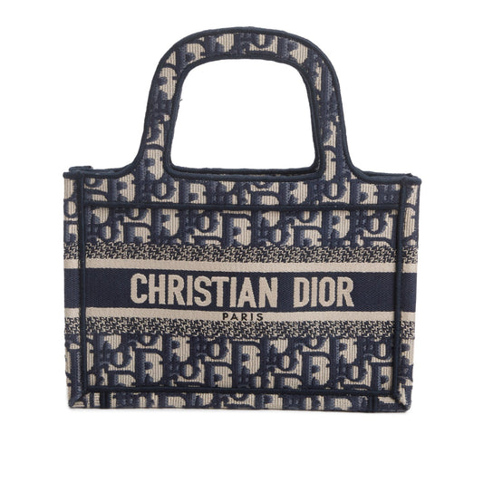 Dior Christian Oblique Book Tote Handbag Canvas Blue Tote Bag