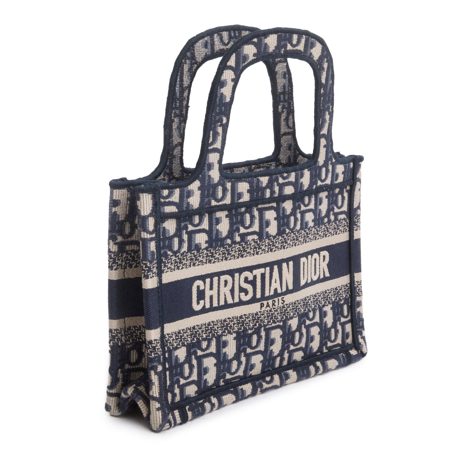 Dior Christian Oblique Book Tote Handbag Canvas Blue Tote Bag