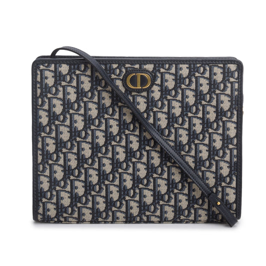 Dior Christian Oblique Jacquard Dea Montaigne Pouch Handbag Blue Travel Bag