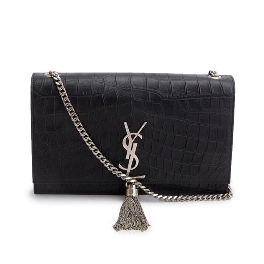 YSL Saint Laurent Crocodile Embossed Medium Classic Kate Tassel Chain Leather Monogram Travel Bag Bag 70048