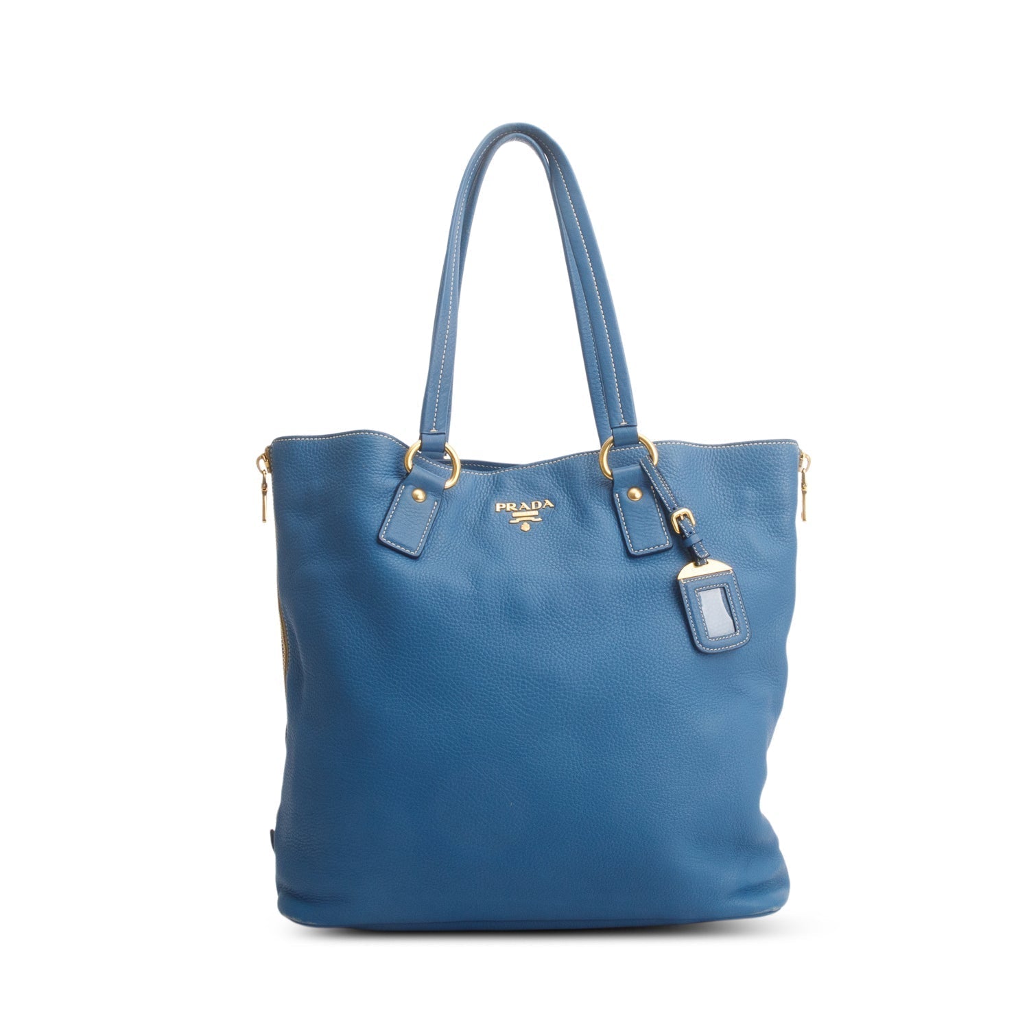 Prada Vitello Daino Size Zip Tote Handbag Blue Tote Bag