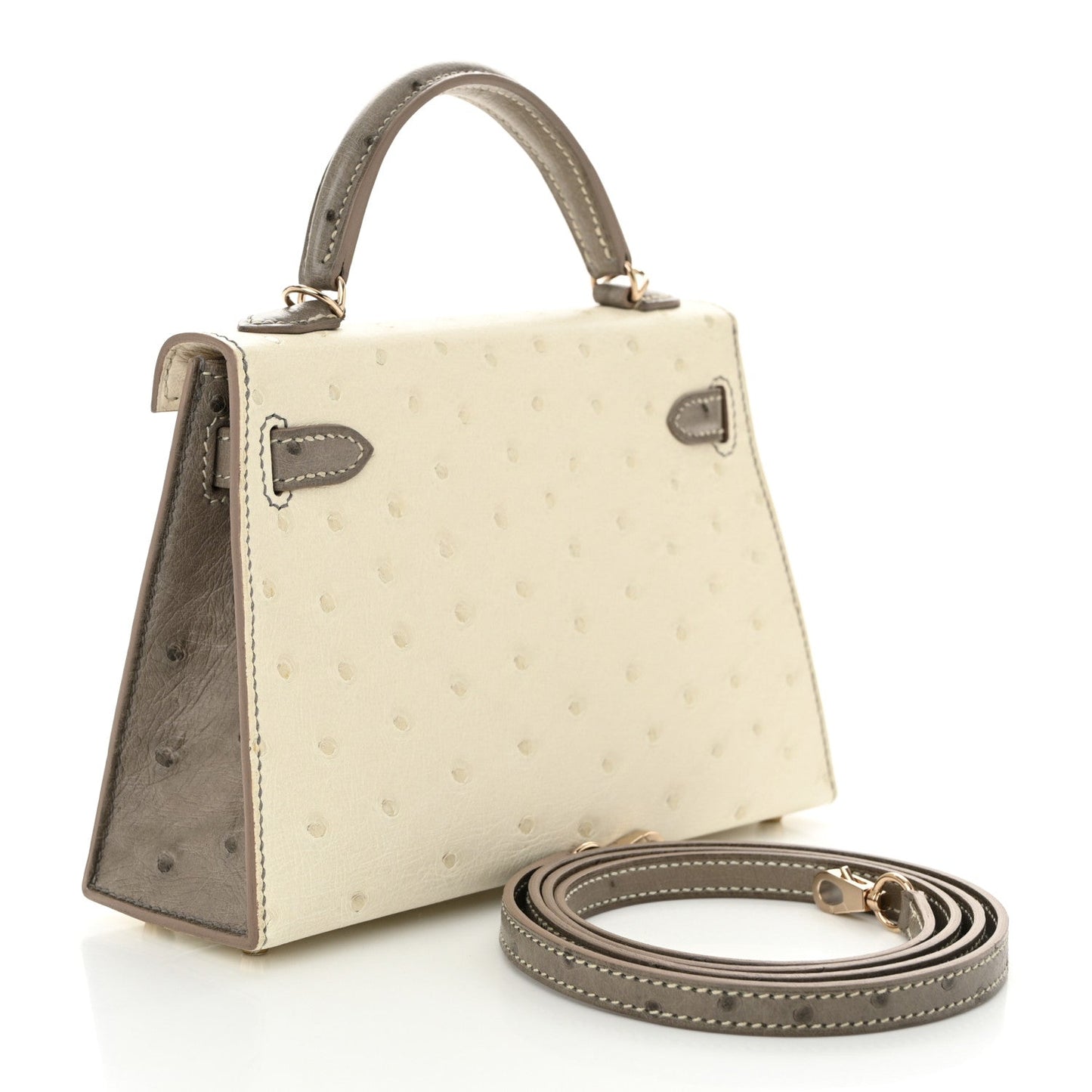 Hermes Ostrich Horseshoe Kelly Sellier Beton Gris Tourterelle Handbag Mini Shoes