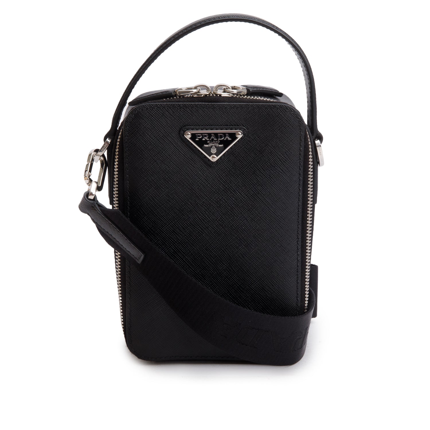 Prada Saffiano Travel Brique Crossbody Bag Leather Black