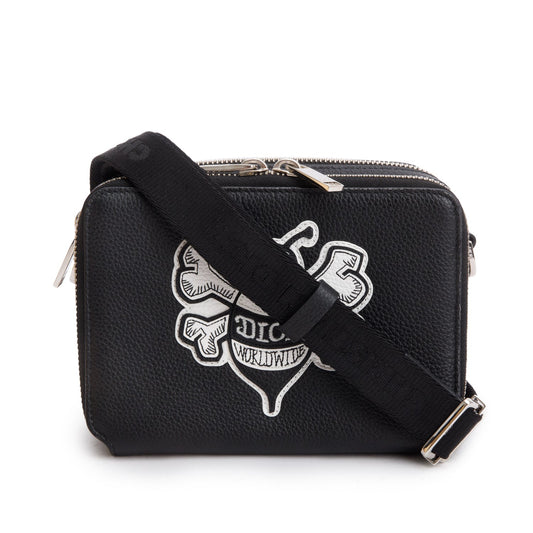 Dior Christian X Shawn Stussy Calfskin Double Zip Leather Black Crossbody Bag