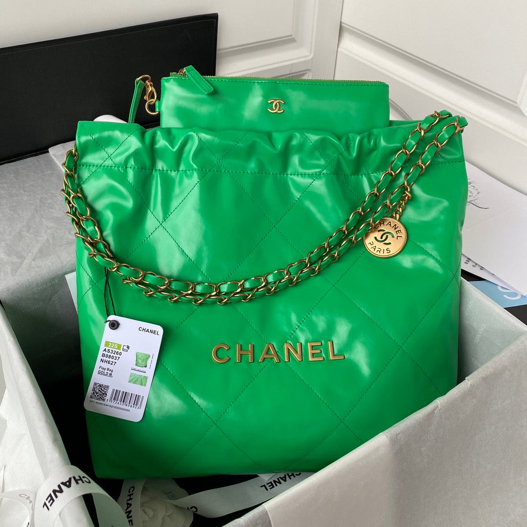 CHL 22 Hardware Shiny , Green Gold Shoulder Bag 165In38Cm As3261